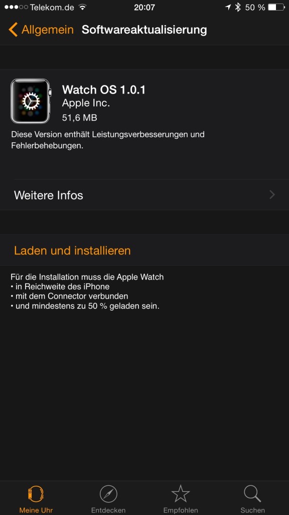 Das Apple Watch Update 1.0.1 ist da