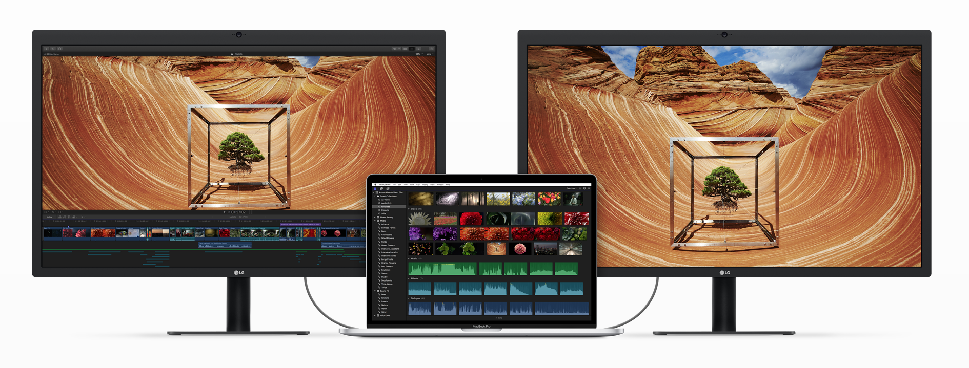 Mit zwei externen 5K-Monitoren ist man mit dem MacBook Pro Herr über 35 Millionen Pixel